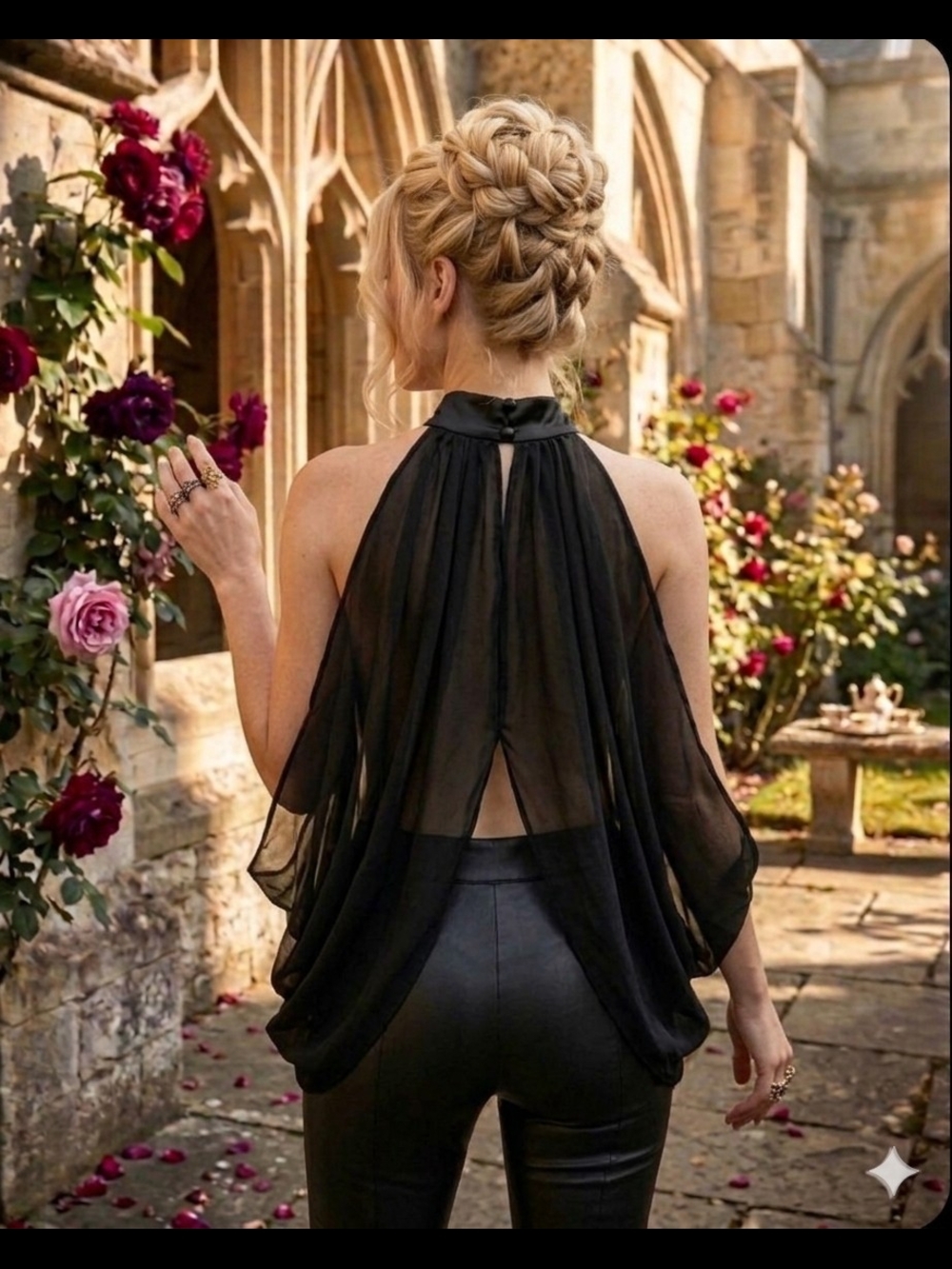 Black Halter Draped Chiffon Camisole - Picture 3 of 3
